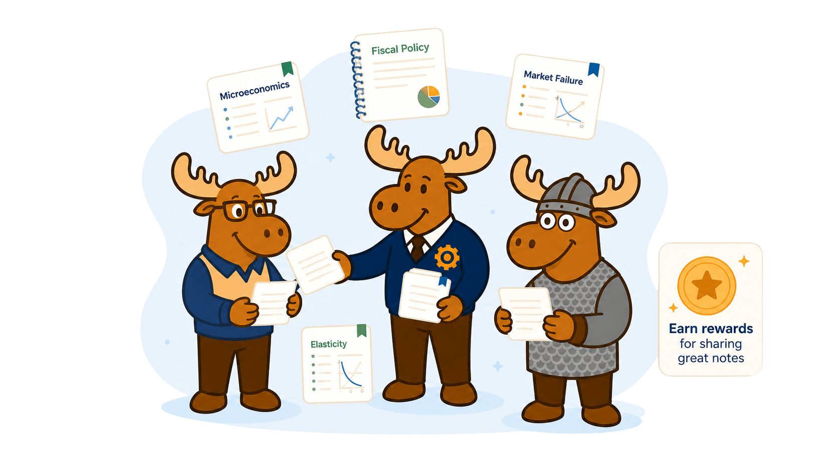 IBonomics mascots sharing notes with eachother